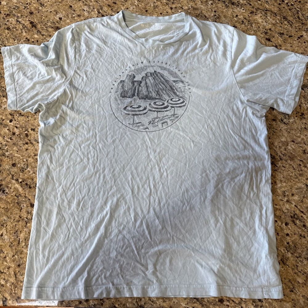 Travis Mathew International Travel Golf Tee Shirt Light Blue XL
